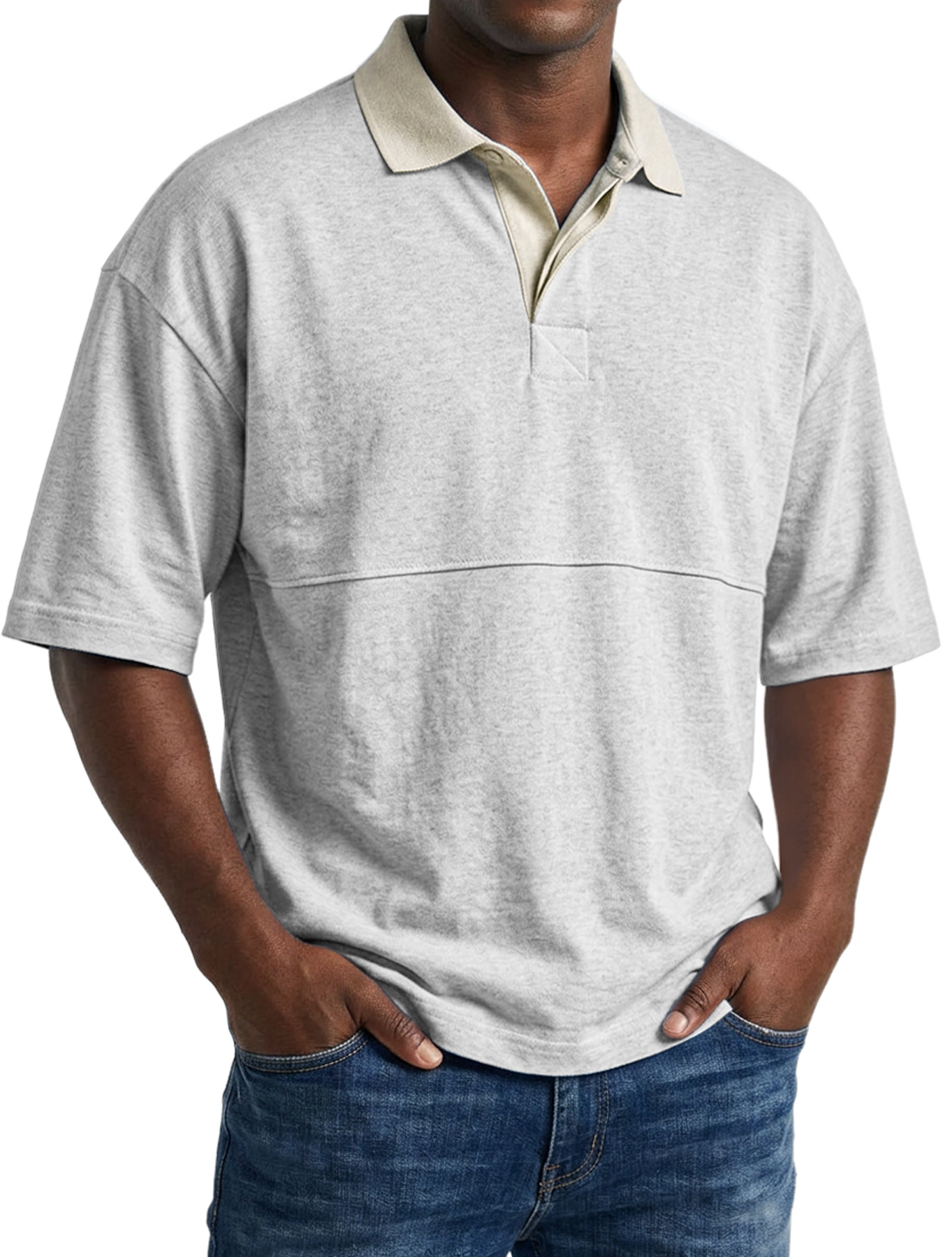 Men's Casual Short-sleeved Polo Shirt With Simple Color-block Design