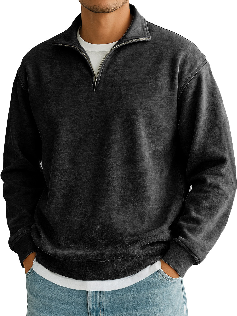 Men's Stylish Casual Everyday Cotton Long-sleeved Half-zip Sweatshirt 