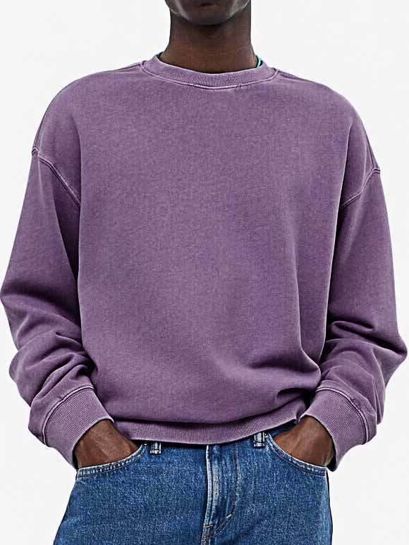 Men's Fashionable Casual Distressed Washed Long-sleeved Crew Neck Sweatshirt