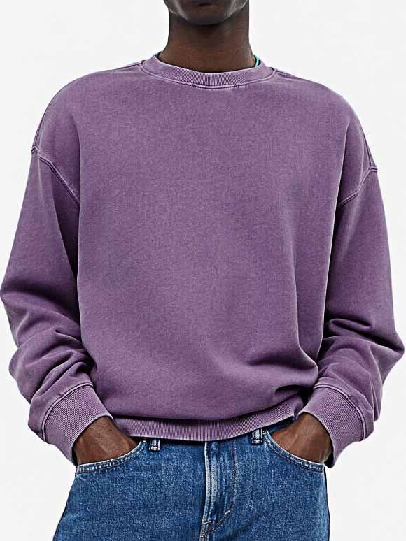 Men's Fashionable Casual Distressed Washed Long-sleeved Crew Neck Sweatshirt
