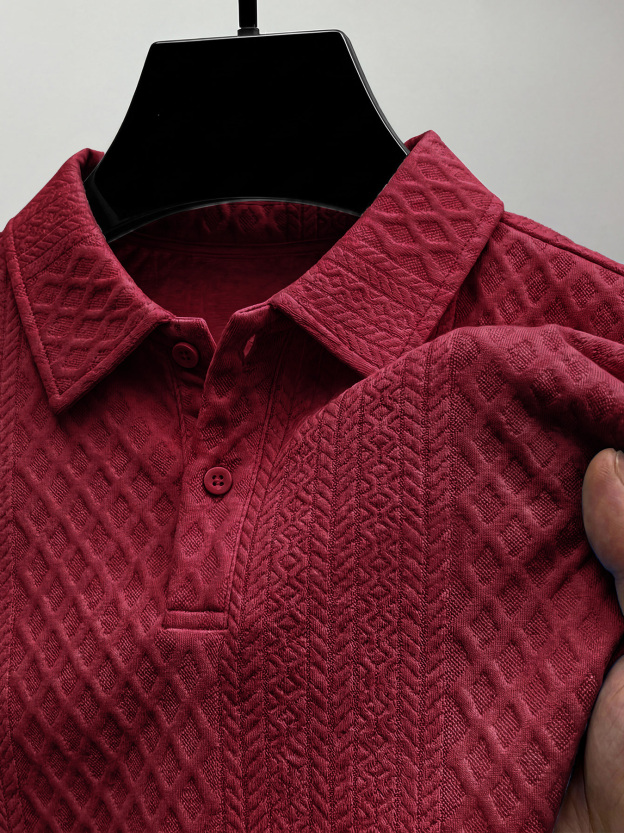 Men's Jacquard Textured Collar Button Casual Short-sleeved Polo Shirt