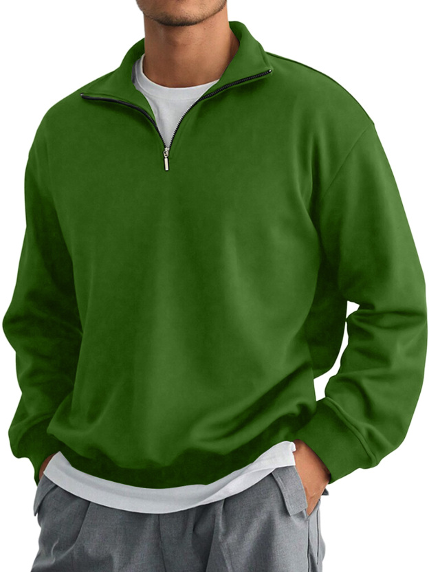 Men's Autumn Stand Collar Zipper Solid Color Comfortable Long-sleeved Sweatshirt