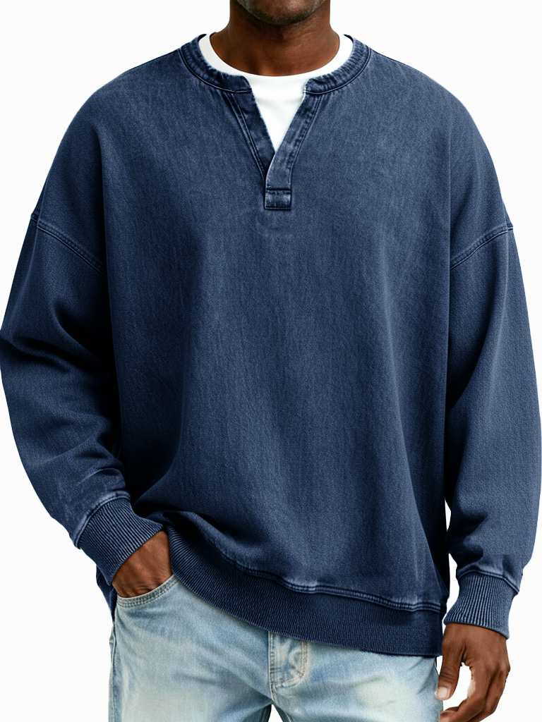 Men's Fashionable Casual Retro Distressed Fake Two-piece  Long-Sleeved T-Shirt