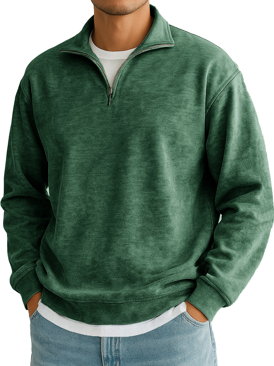 Men's Stylish Casual Everyday Cotton Long-sleeved Half-zip Sweatshirt 