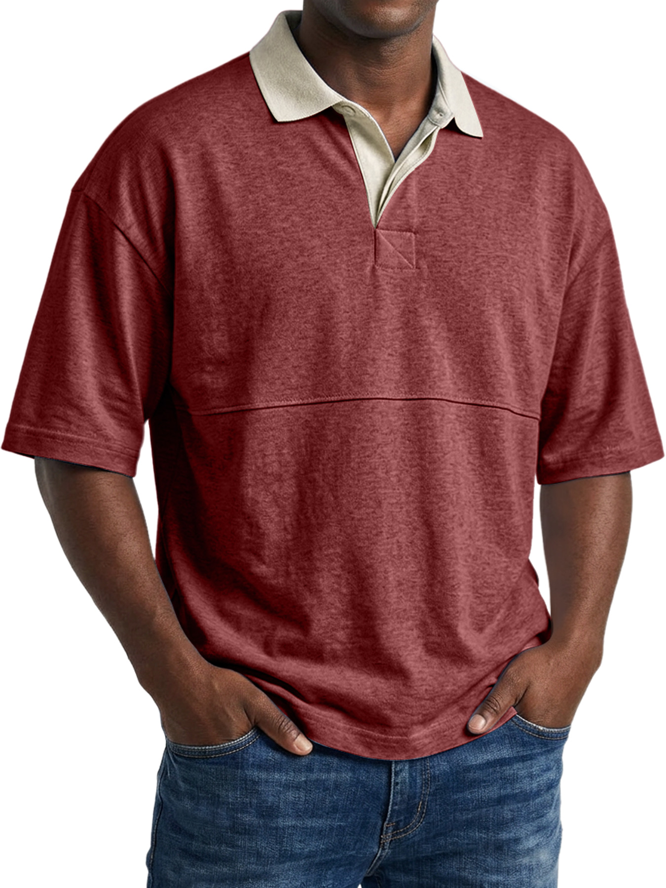 Men's Casual Short-sleeved Polo Shirt With Simple Color-block Design