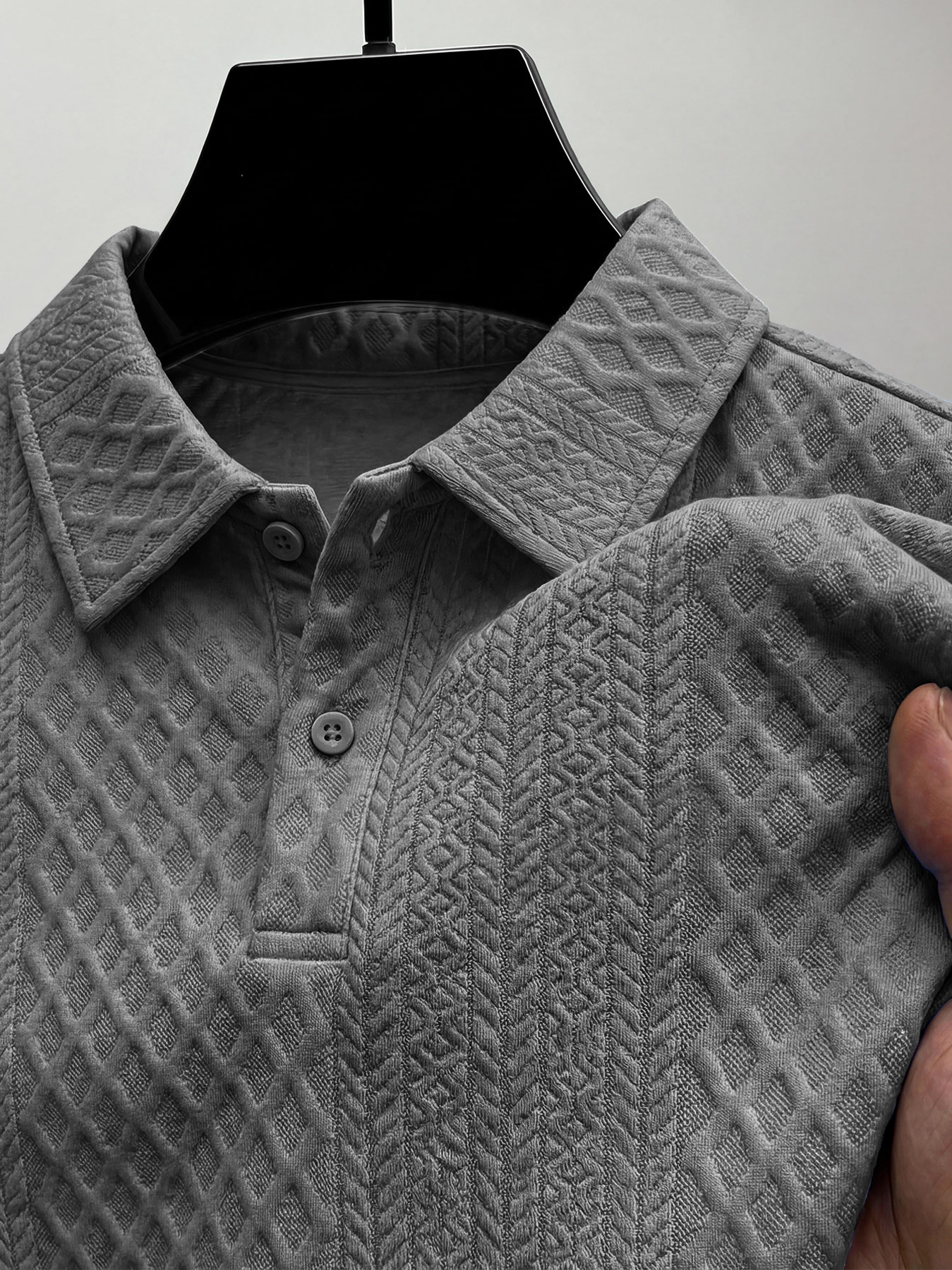 Men's Jacquard Textured Collar Button Casual Short-sleeved Polo Shirt