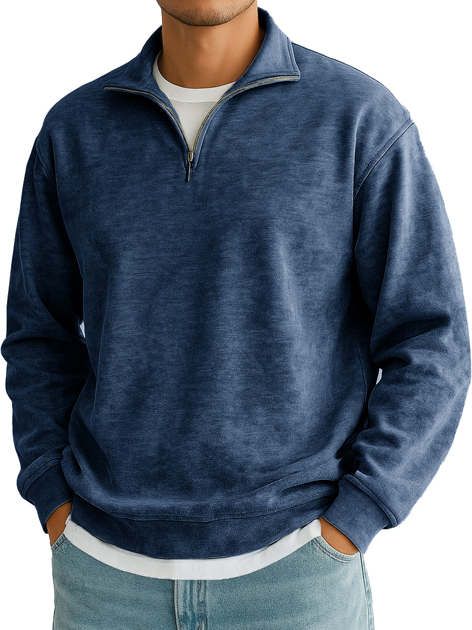 Men's Stylish Casual Everyday Cotton Long-sleeved Half-zip Sweatshirt 