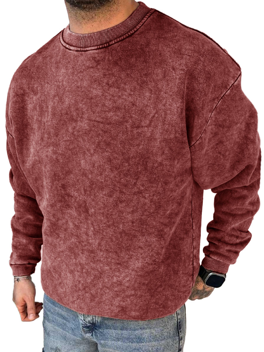 Men's Fashion Casual Washed Distressed Long Sleeve Round Neck Sweatshirt
