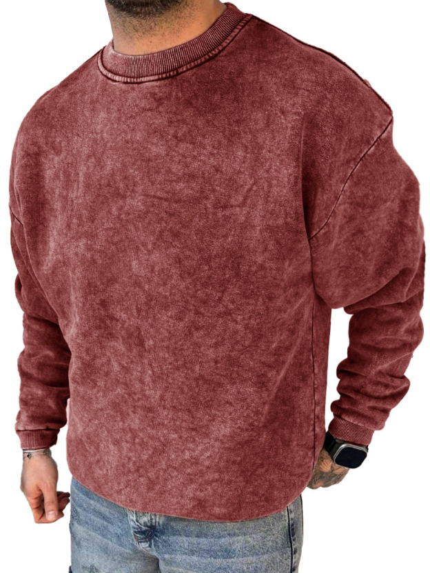 Men's Fashion Casual Washed Distressed Long Sleeve Round Neck Sweatshirt