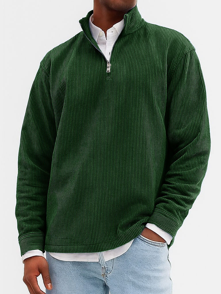 Men's Stylish Casual Ribbed Fabric Stand-up Collar Long-sleeved Sweatshirt 