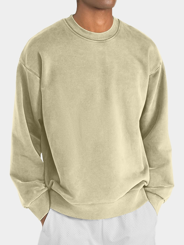 Men's round neck solid color casual and comfortable long-sleeved sweatshirt