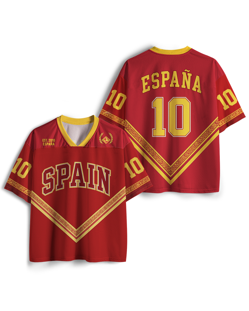 TheRetroTee Vintage Spain Classic Red & Gold Football Mesh Jersey
