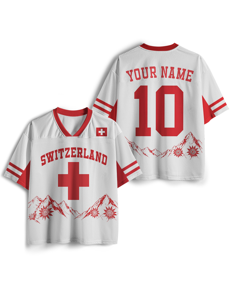 TheRetroTee Personalized Switzerland Soccer Mesh Jersey