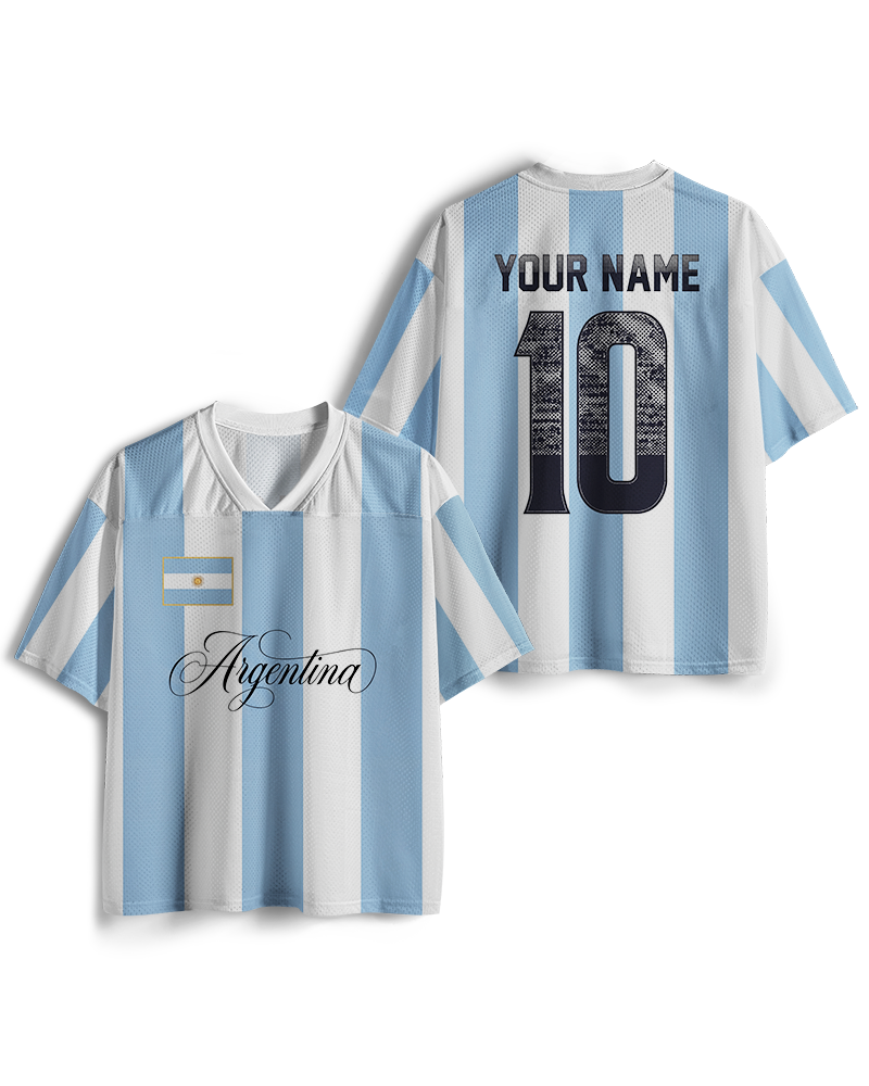 TheRetroTee Argentina Classic Football Fan  Custom Mesh Jersey