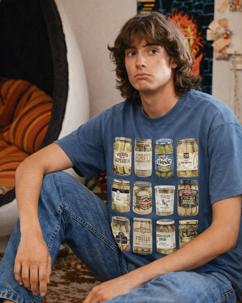 TheRetroTee Vintage Canned Pickles 1990s Cotton T-Shirt