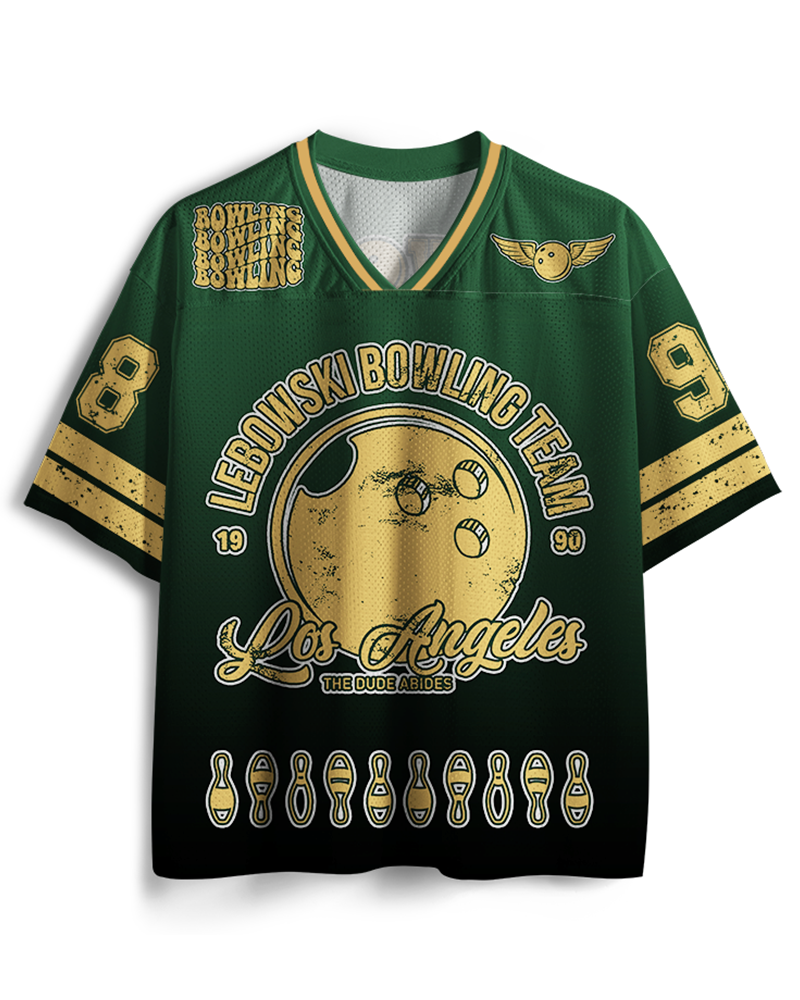 TheRetroTee Lebowski Bowling Team Los Angeles 1980s Mesh Jersey