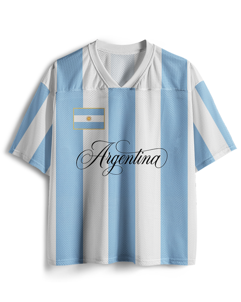 TheRetroTee Argentina Classic Football Fan  Custom Mesh Jersey