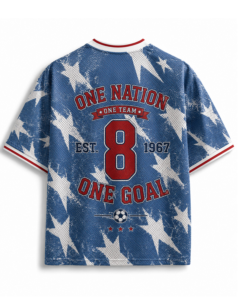 TheRetroTee USA-Inspired Vintage Patriotic Star Print #8 Mesh Jersey