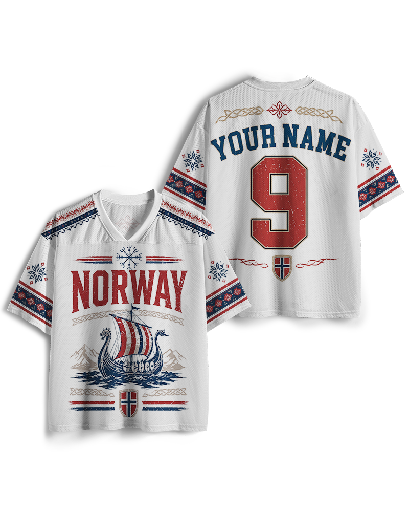 TheRetroTee Custom Name Norway Soccer Mesh Jersey