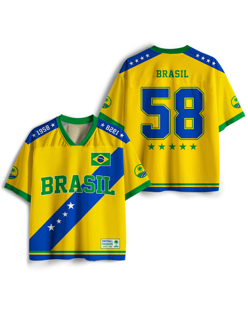 TheRetroTee Vintage Brazil Football Heritage Mesh Jersey