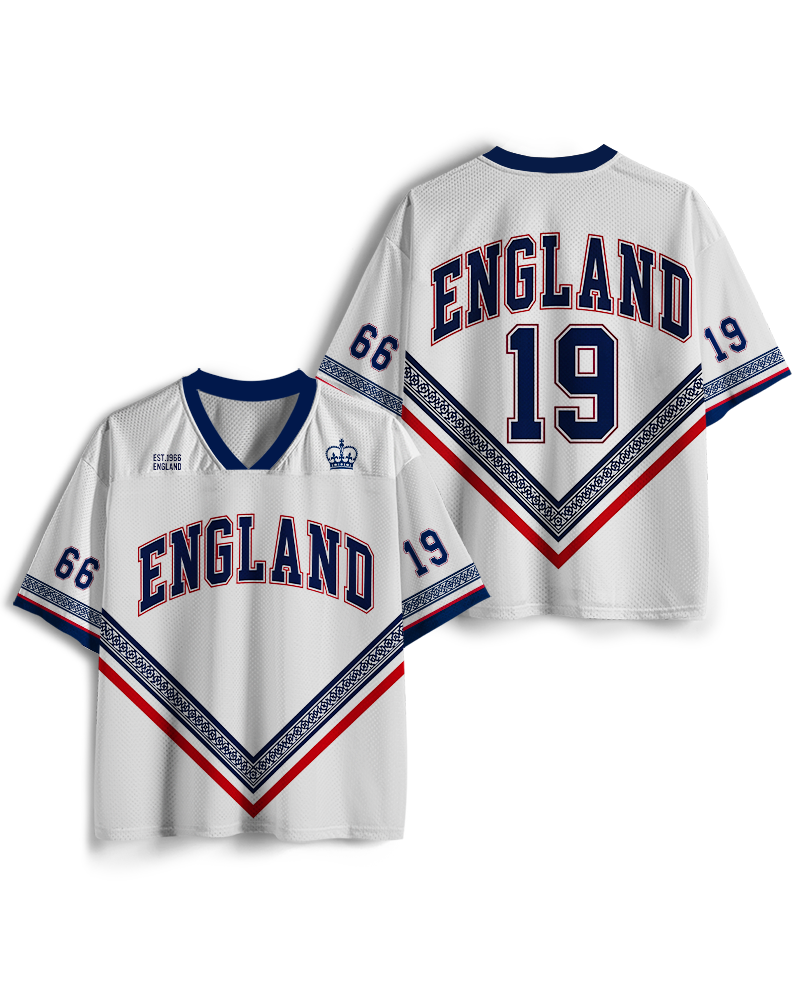 TheRetroTee Vintage England Heritage White Football Mesh Jersey