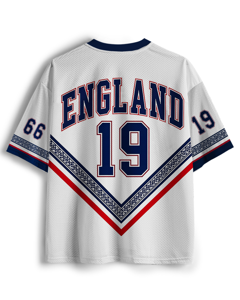 TheRetroTee Vintage England Heritage White Football Mesh Jersey