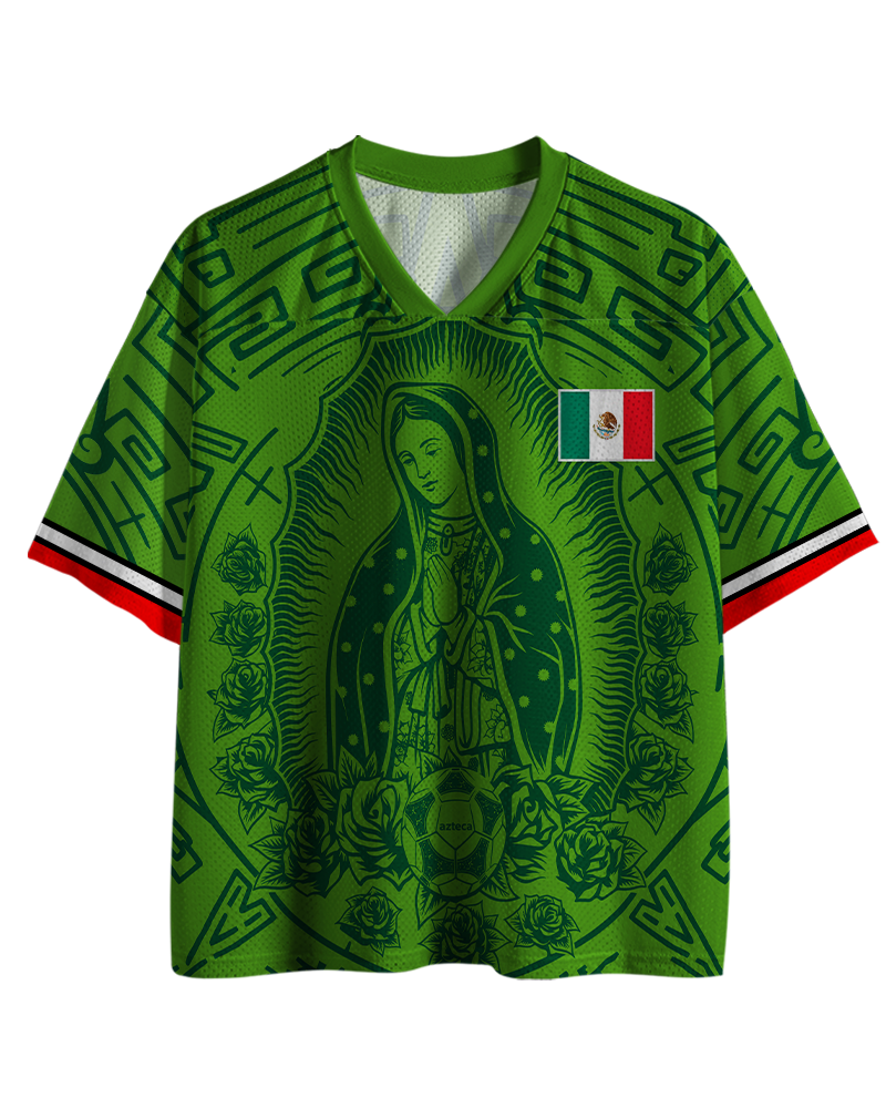TheRetroTee Mexico Virgen De Guadalupe Green Mesh Jersey