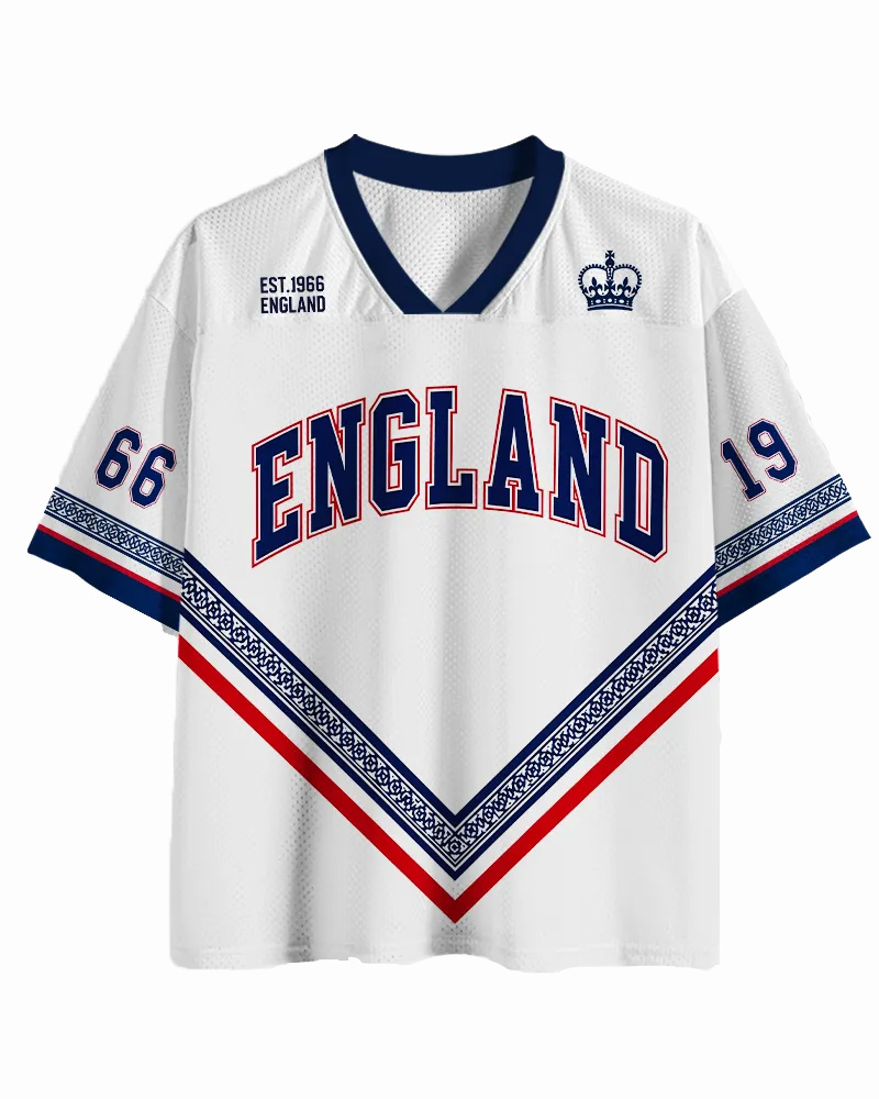 TheRetroTee Vintage England Heritage White Football Mesh Jersey