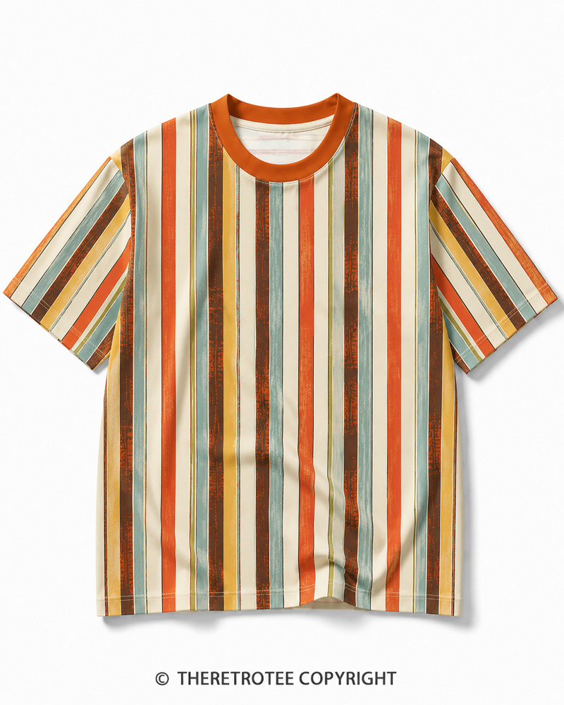 TheRetroTee Vintage Autumn Eco Oversized Striped Ringer T-Shirt