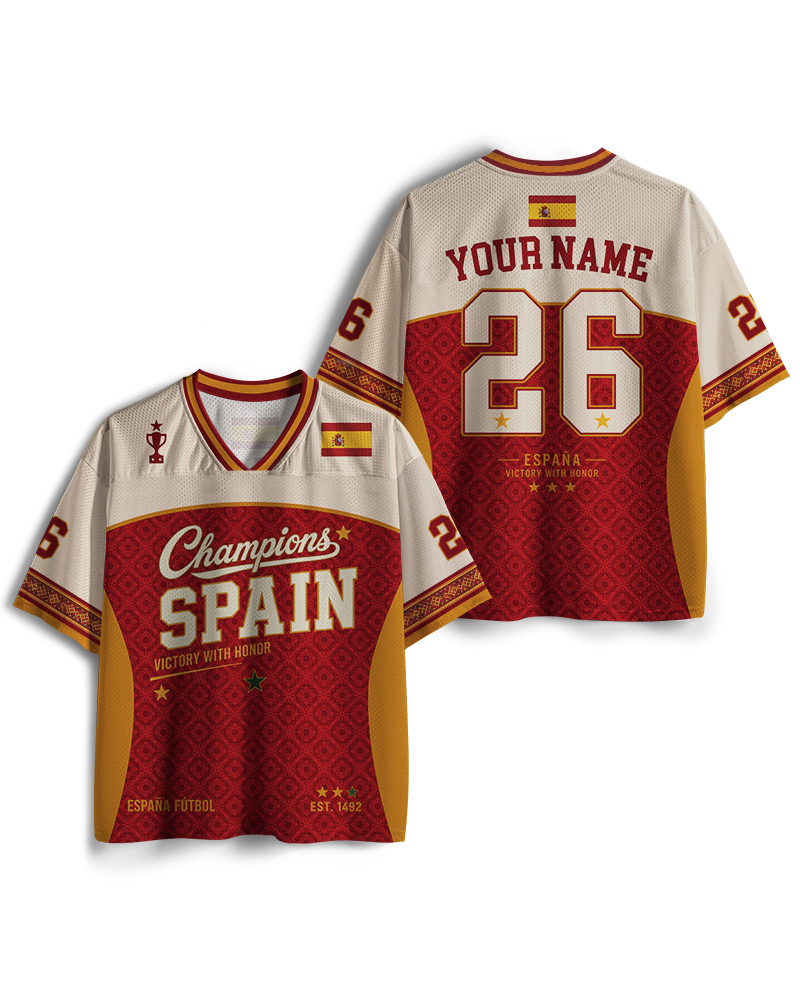 TheRetroTee Spain Football Champion Custom Name Mesh Jersey