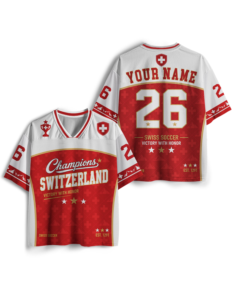 TheRetroTee Switzerland Football Champion Custom Name Mesh Jersey
