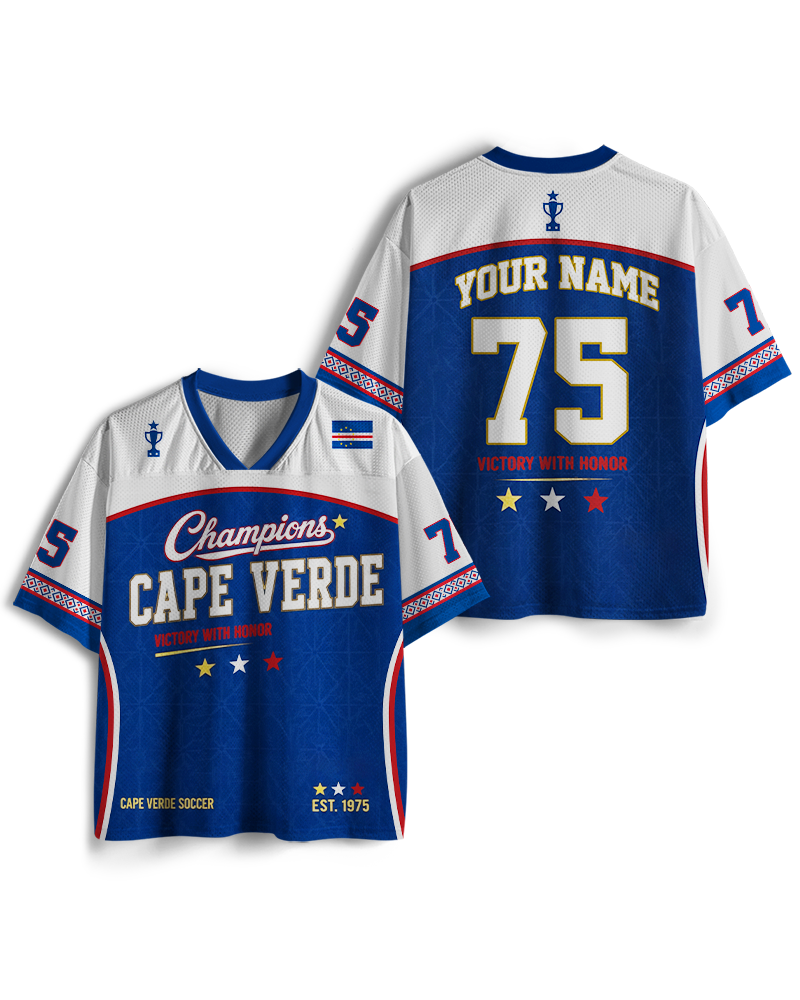 TheRetroTee Vintage Cape Verde Football Custom Name Mesh Jersey