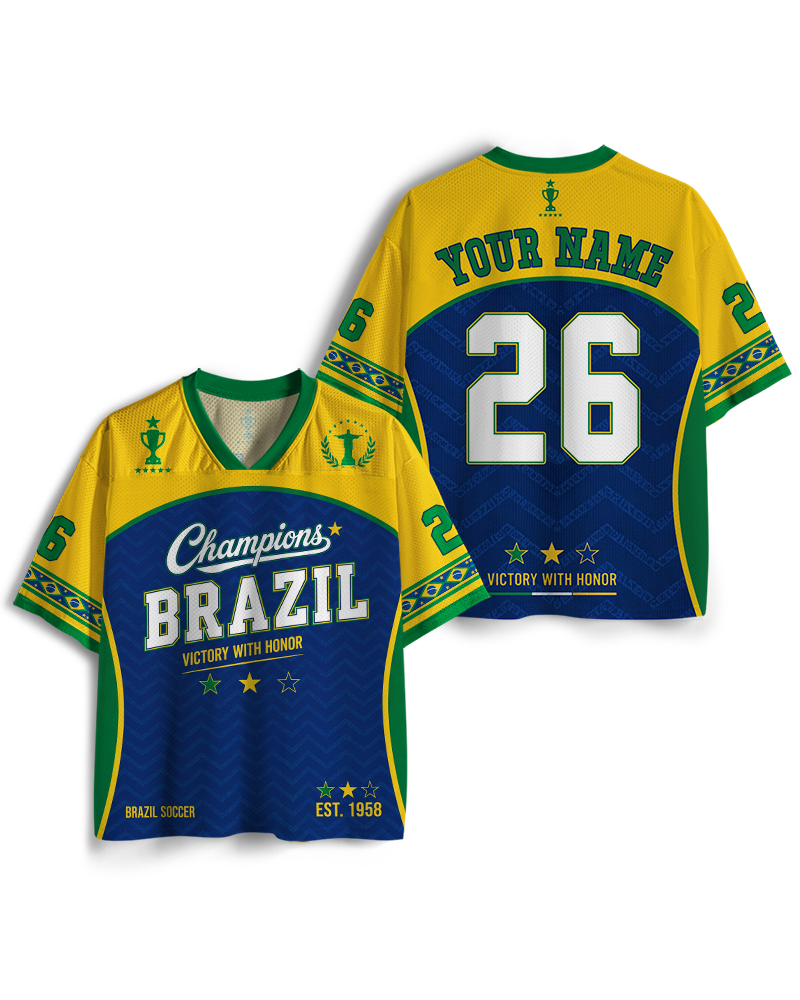 TheRetroTee Brazil Champion Custom Name Mesh Jersey