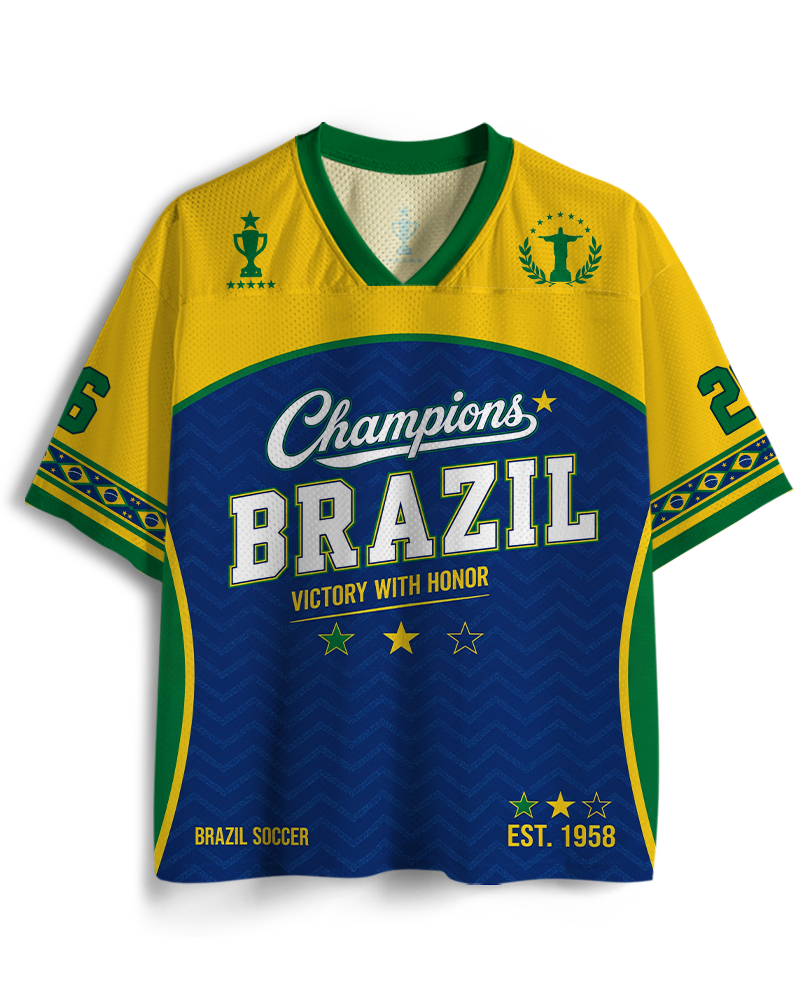 TheRetroTee Brazil Champion Custom Name Mesh Jersey
