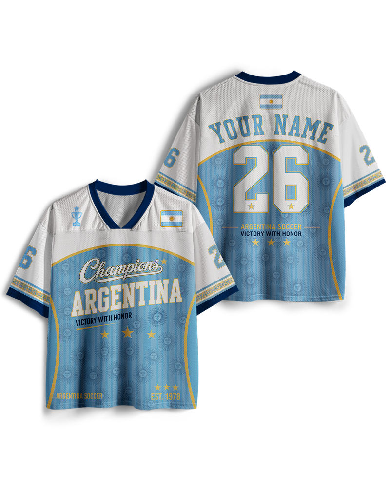 TheRetroTee Argentina Football Champion Custom Name Mesh Jersey