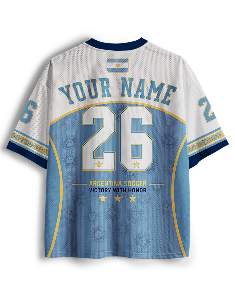 TheRetroTee Argentina Football Champion Custom Name Mesh Jersey