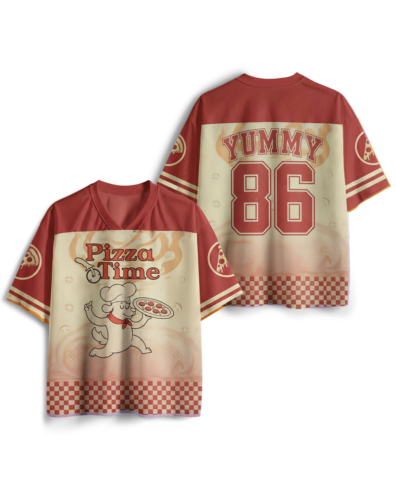TheRetroTee Happy Dog Pizza Time 1970s Mesh Jersey