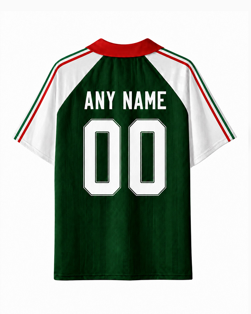 TheRetroTee Mexico Tricolor Charge Collar Soccer Jersey