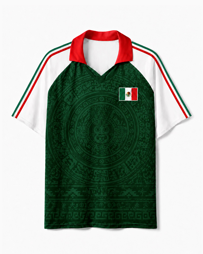 TheRetroTee Mexico Aztec Legacy Collar Soccer Jersey
