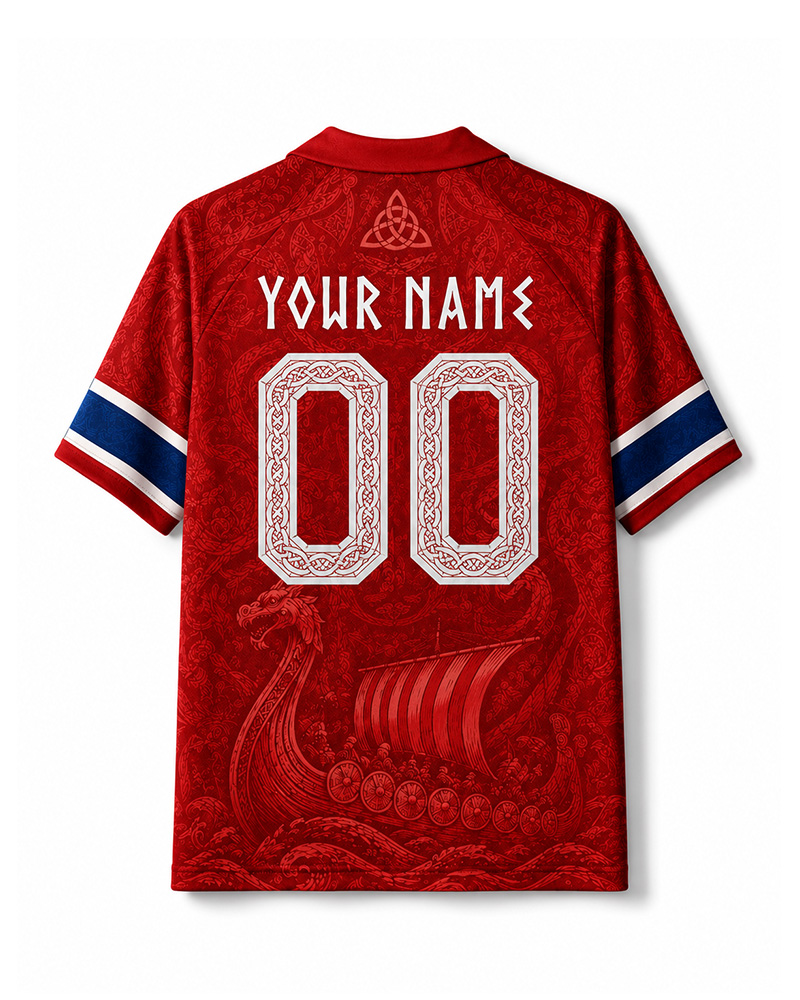 TheRetroTee Norway Viking Cross Heritage Collar Soccer Jersey