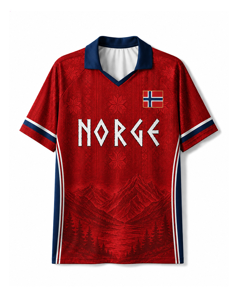 TheRetroTee Norway Nordic Mountain Heritage Collar Soccer Jersey