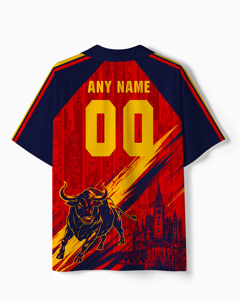 TheRetroTee Spain Charging Bull Collar Soccer Jersey