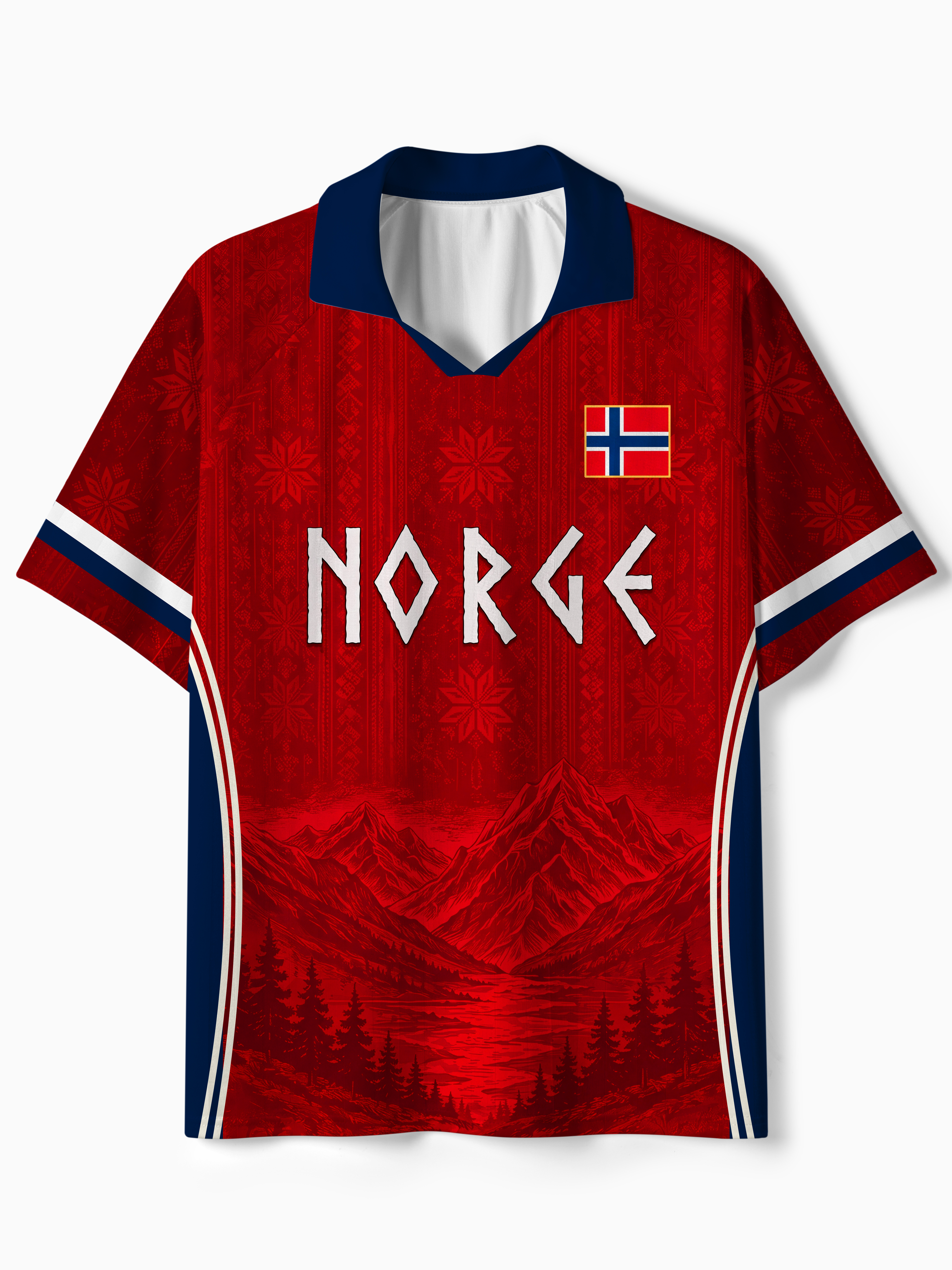 TheRetroTee Norway Nordic Mountain Heritage Collar Soccer Jersey