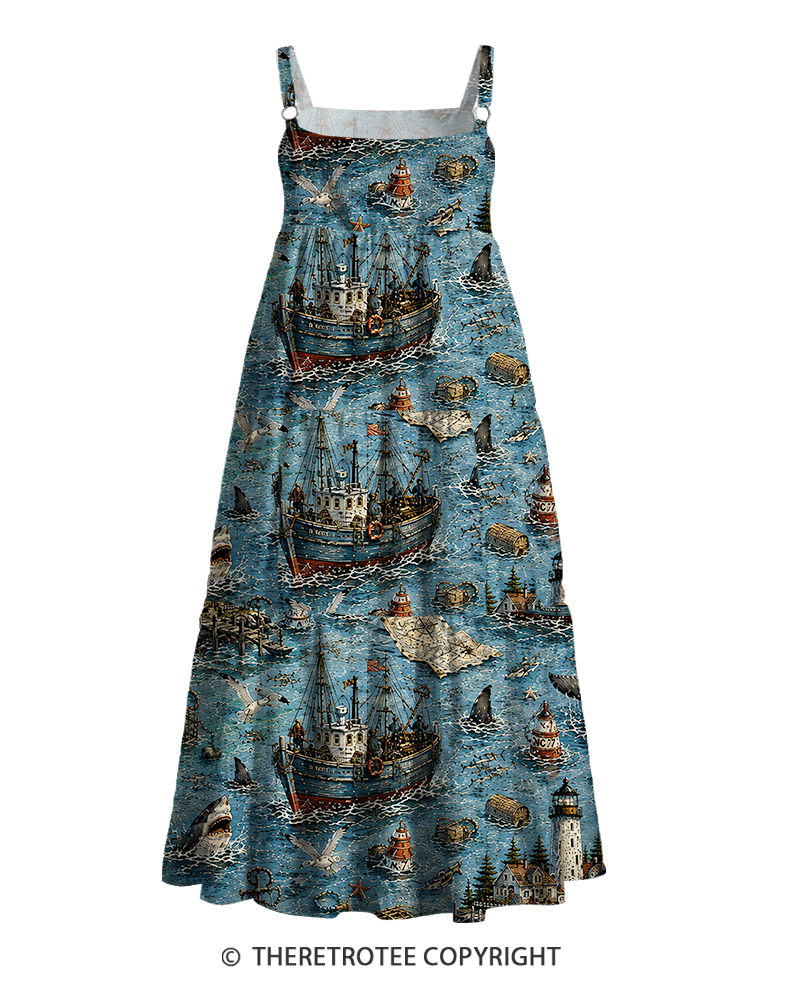 TheRetroTee Vintage Graphic Nautical Adventure Maxi Dress
