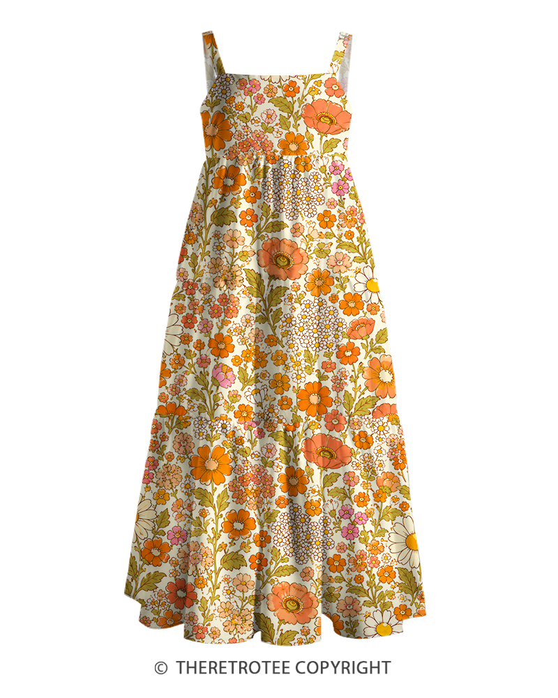 TheRetroTee 1960s Vintage Graphic Summer Daisy Maxi Dress