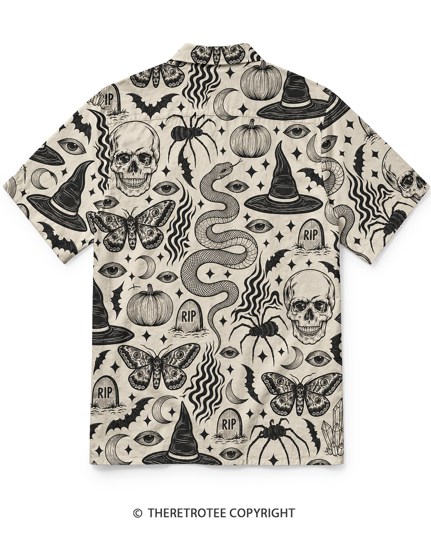 TheRetroTee Vintage Halloween Skeleton Party Hawaiian Shirt