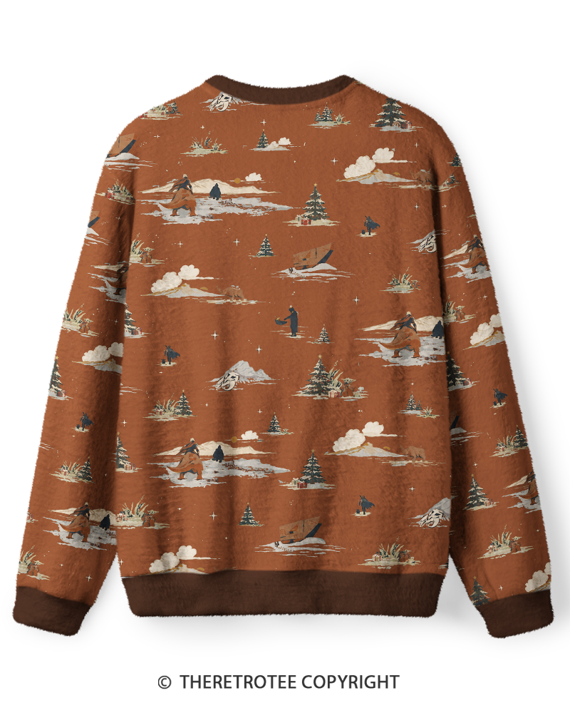 TheRetroTee Vintage 1970s Powder Blue Ice Planet Scenic Screen-Inspired Sweater