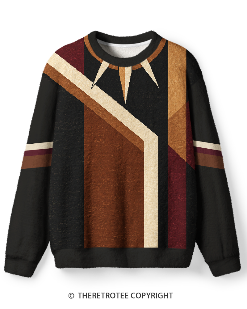 TheRetroTee Vintage Cinematic Inspired Black Geometric Pattern Sweater