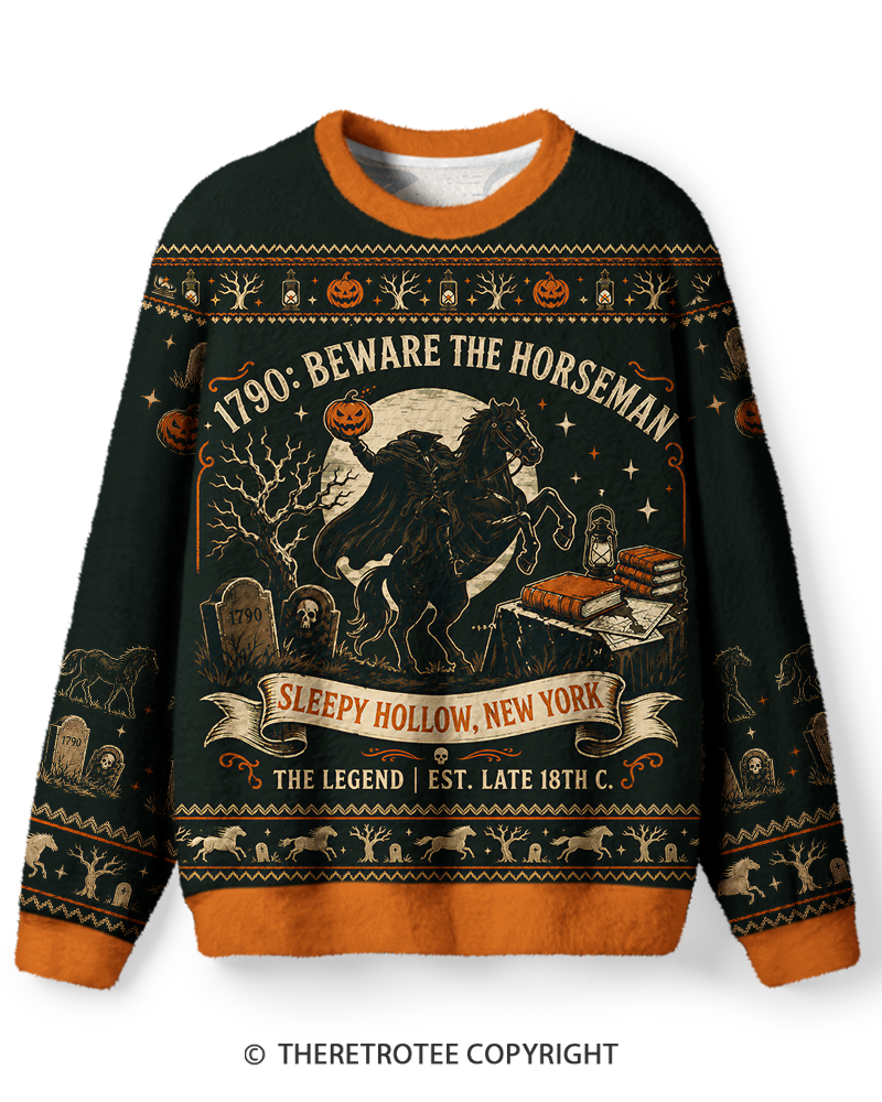 TheRetroTee Beware The Horseman Vintage Halloween Sweater