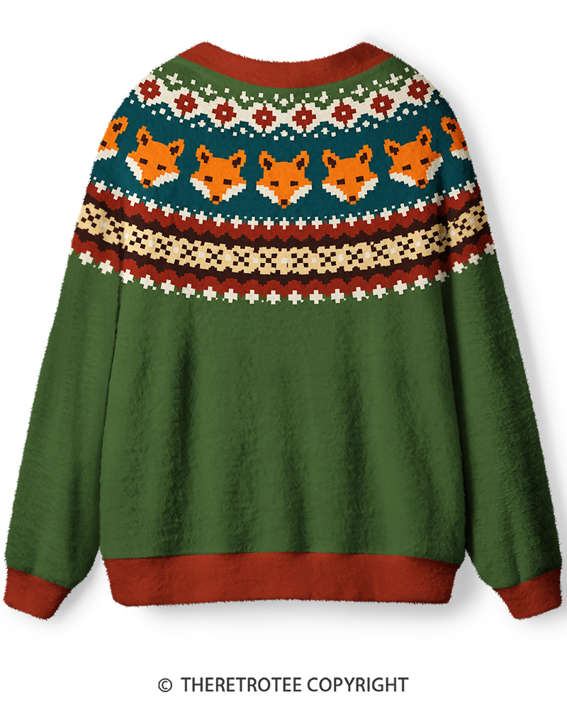 TheRetroTee Vintage 1970s Forest Fox Trail Unisex Cardigan Sweater
